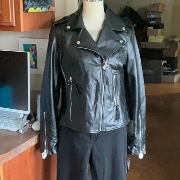 Sam Edelman Black Lamb Leather Moto Jacket Size M, NWT - Picture 2 of 16